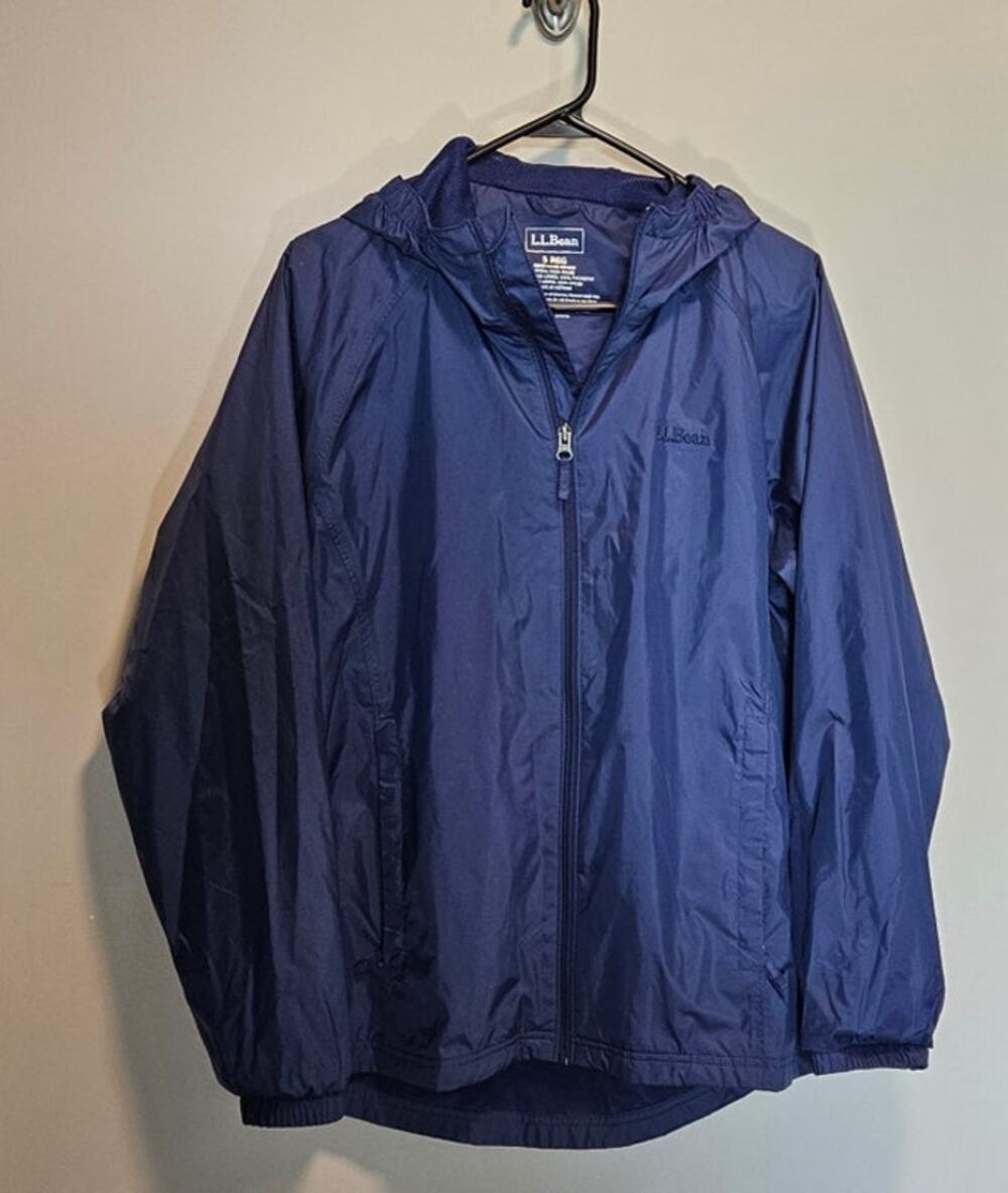 LL Bean Jacket Mens Small Blue Rain Coat WIndbreaker Full Zip Hiking Outdoor